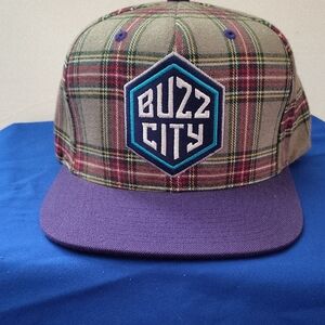 Buzz City Plaid Cap with Purple Brim
